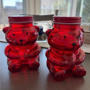 Red Glass Bear Jar Pair - Cute Honey Jar Style